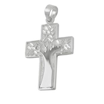 Anhänger 22x16cm Kreuz mit Lebensbaum glänzend Silber 925