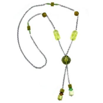 Collier, Facettenperle oliv, Ankerkette 90cm