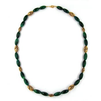 Collier, Olive grün-marmoriert, altgold 60cm