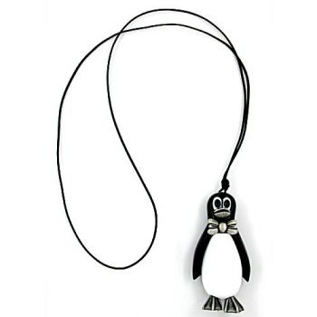 Collier, Pinguin schwarz-weiß silbergrau 90cm