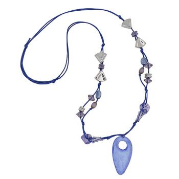 Kette, Faustkeil Perlen blau transparent