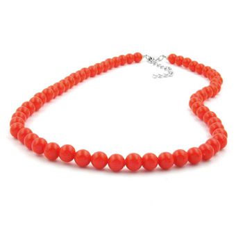 Kette, Collier mit Kunststoff Perle 8 mm orange-rot-glänzend
