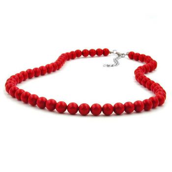 Kette Perle 8 mm rot glänzend Modeschmuck