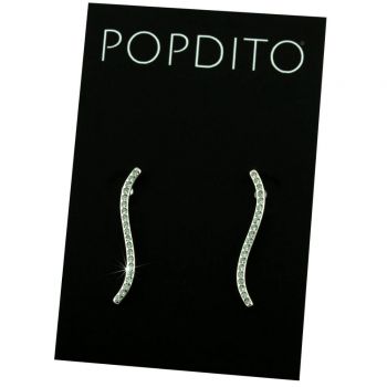 POPDITO Cuff Ohrstecker Welle mit Zirkonia 925 silber