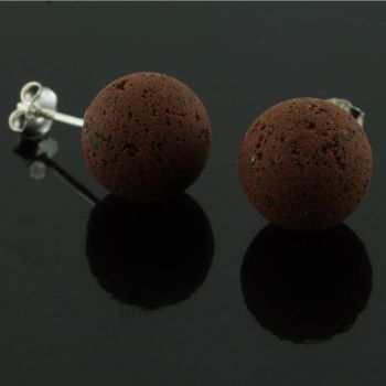 POPDITO Ohrstecker Lava - Kugel braun, Silber 925