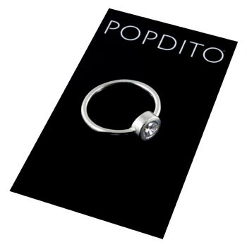 POPDITO Ring Zirkonia 925 silber Solitär Ring Größe 19