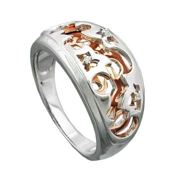 Ring in Silber 925 bicolor, rhodiniert mit 3 Zirkonias