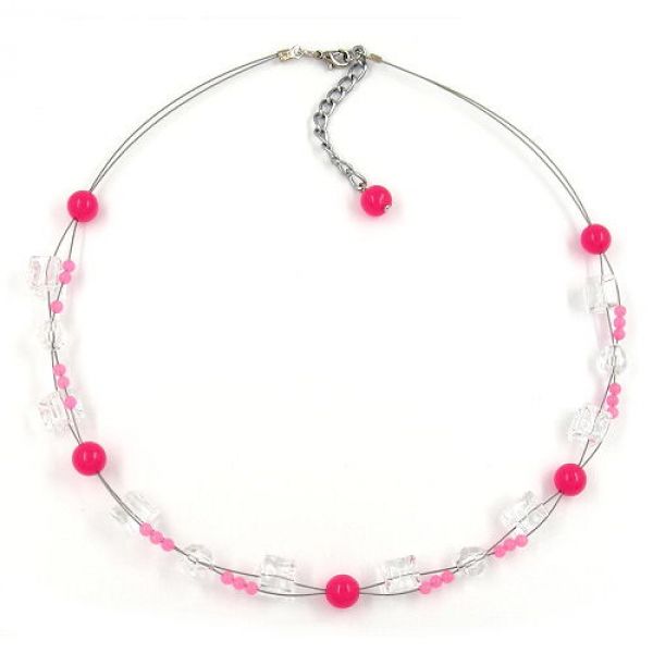 Collier, Perlen pink, Würfel-kristall 45cm