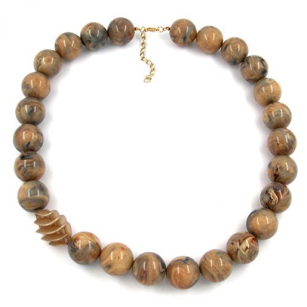 Collier, Perlen und Spirale braun marmor 60cm