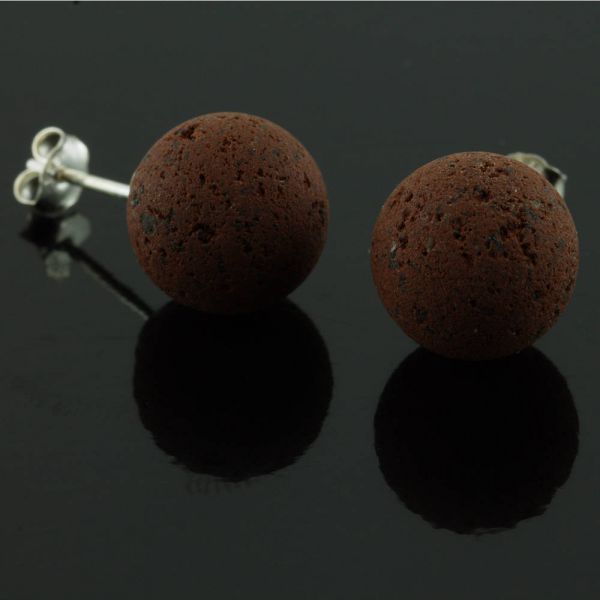 POPDITO Ohrstecker Lava - Kugel braun, Silber 925