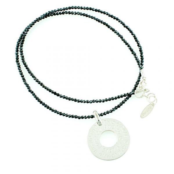 POPDITO Spinell Collier Kette schwarz 45 cm mit Anhänger rund 925 silber